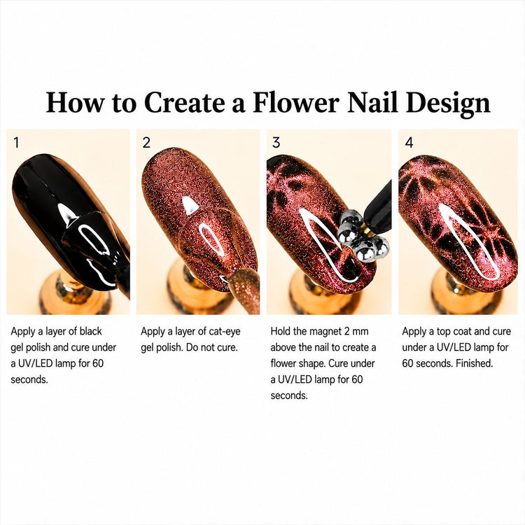 Four-step guide to creating a red flower design with a double-ended cat-eye magnet tool – NSI Australia