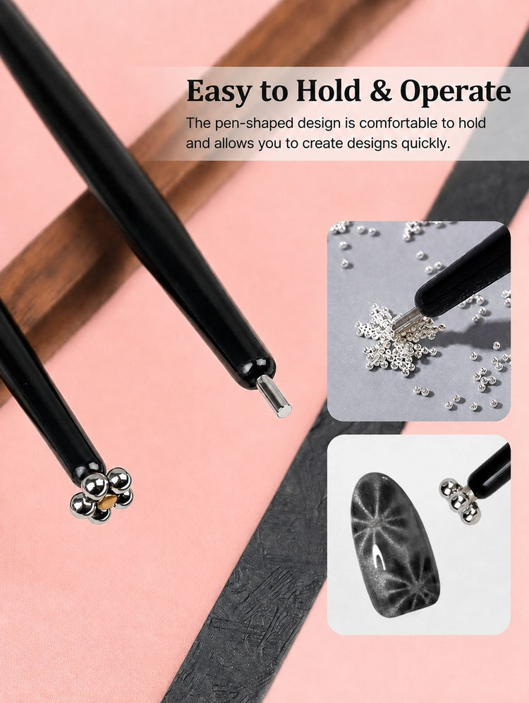 Black double-ended stick and flower cat-eye magnet tool with an easy-grip pen design for magnetic gel polish nail art – Nail Success Australia