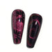 Black false nail tips with pink cat eye magnetic gel polish, floral and swirl effects for showcasing magnetic nail art designs