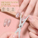 French Cat Eye Upgrade graphic for the silver dual-head scissor-shaped magnet tool, shown creating a pearl cat-eye on almond nails with fast magnet, easy to use and powerful magnet icons