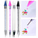 4-piece dual-ended nail rhinestone picker set with crystal handles, silicone wax tips, and dotting tools