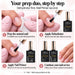 Prep duo step by step: prep the nail, apply Dehydrator, apply Nail Primer, then continue your nail service