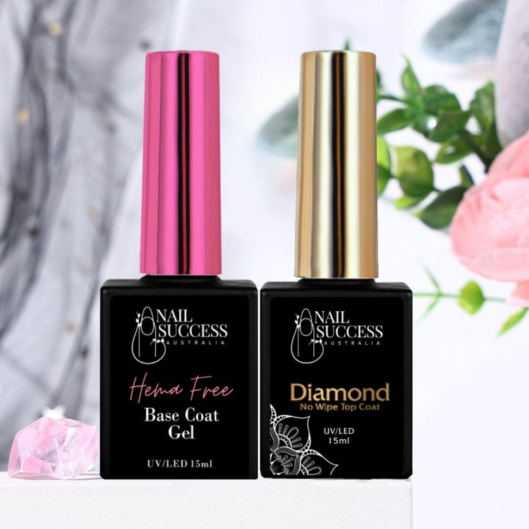 Nail Success Australia Hema Free Base Coat Gel and Diamond No Wipe Top Coat 2 x 15ml duo pack