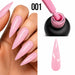 Light pink eggshell speckled gel polish on stiletto nails with bottle, NSI Australia shade 001