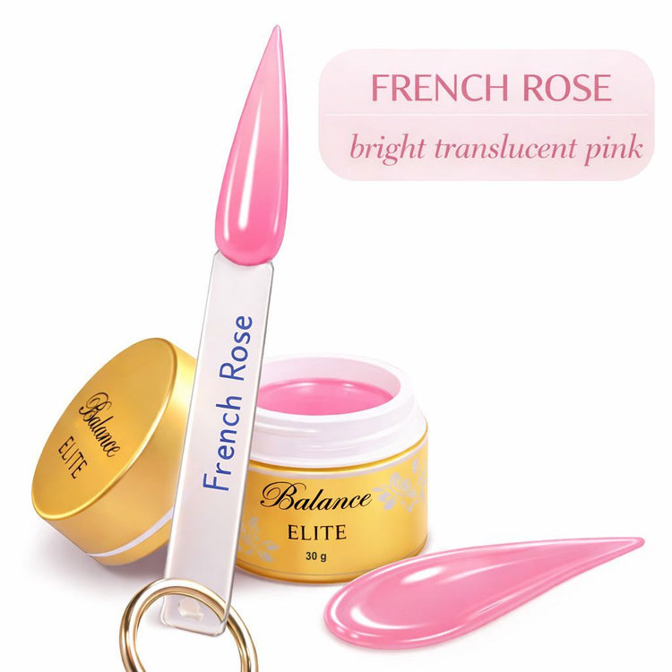 Balance ELITE Sculptor Gel “French Rose” 30g jar – bright translucent pink with colour tip and swatch
