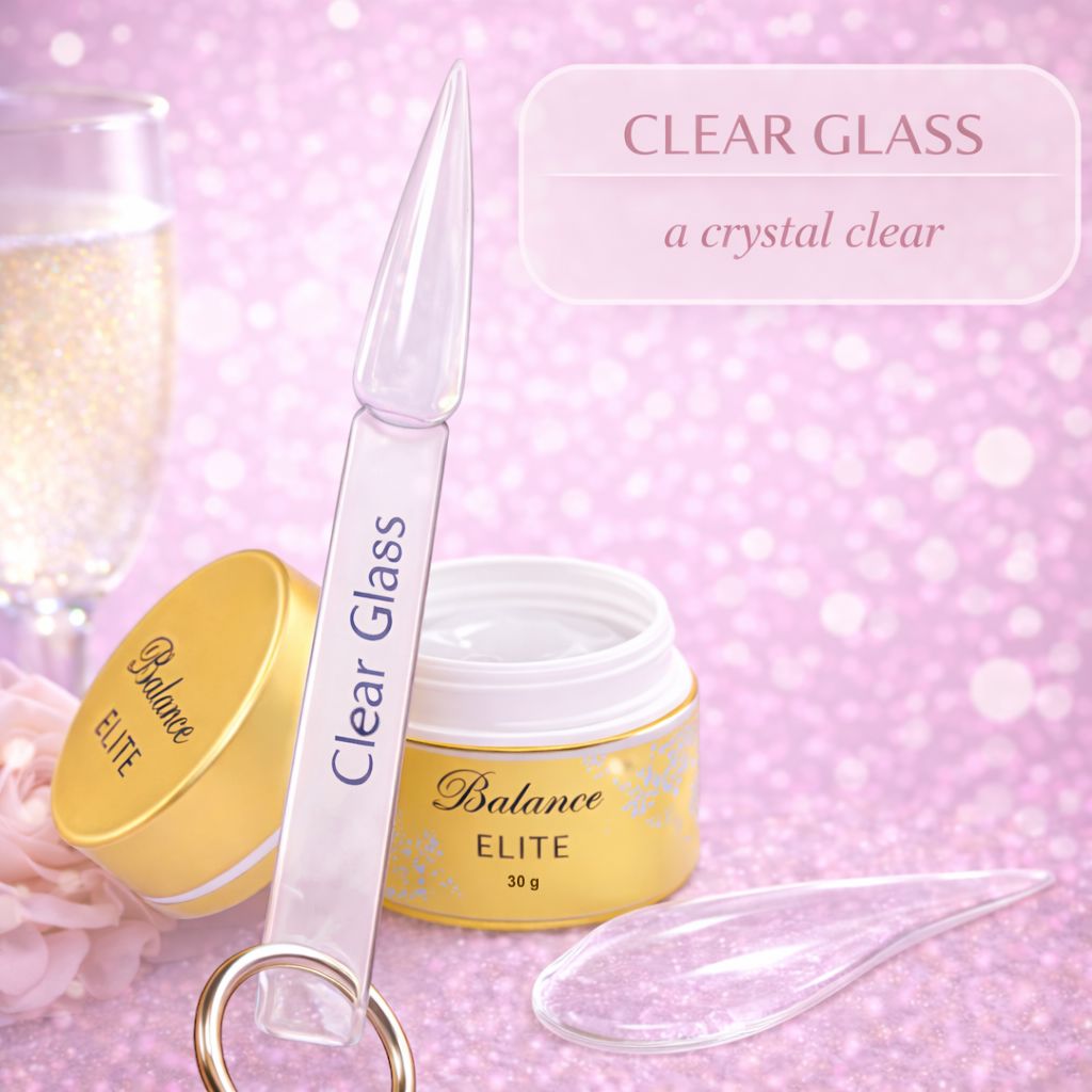 UV nail sculpting gel jar with Clear Glass spatula and swatch