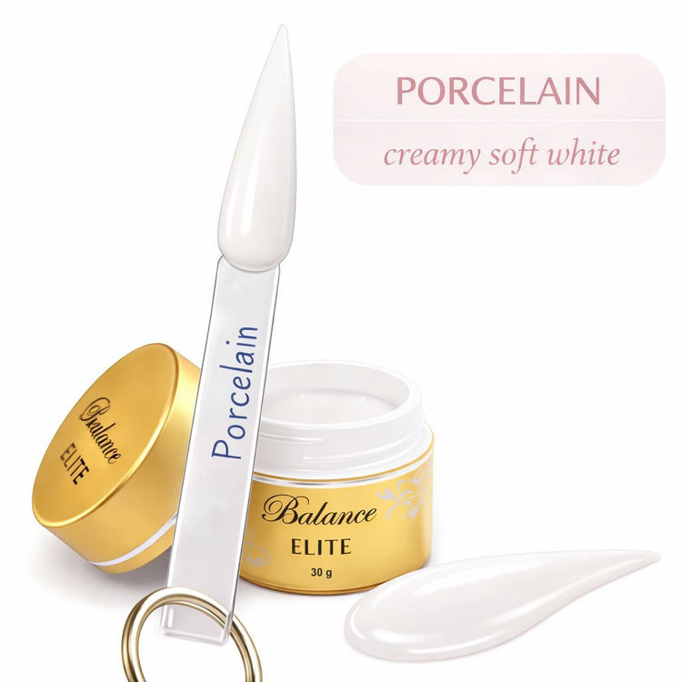 Balance Elite Sculptor gel in Porcelain (30g) with swatch stick and colour sample