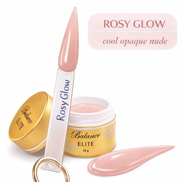 Balance Elite Sculptor gel in Rosy Glow (30g) with swatch stick and colour sample