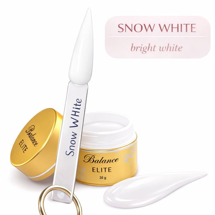 Balance ELITE Sculptor Gel “Snow White” 30g jar – bright white with colour tip and swatch