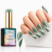 Emerald Pulse Gel Polish – Cat Eye with magnetic shimmer swatch, and matching manicure for HEMA and TPO free salon nails