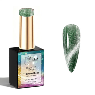 Nail Success Australia Emerald Pulse green Diamond Cat Eye gel polish with magnetic shimmer swatch, HEMA- and TPO-free, 13 ml