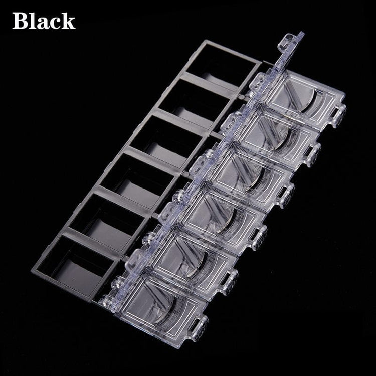 NSI Australia 12-Grid Nail Art Storage Tray—black organizer with clear lids for rhinestones, charms and beads
