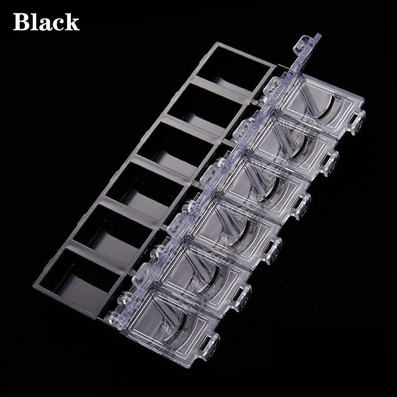 NSI Australia 12-Grid Nail Art Storage Tray—black organizer with clear lids for rhinestones, charms and beads