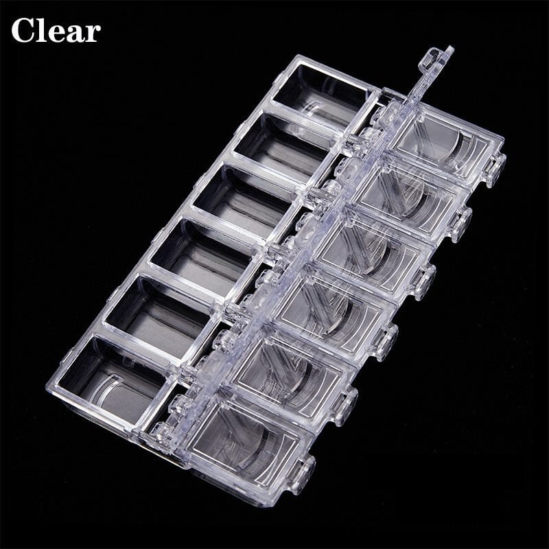 NSI Australia 12-Grid Nail Art Storage Tray—clear organizer with flip lids for rhinestones, charms and beads