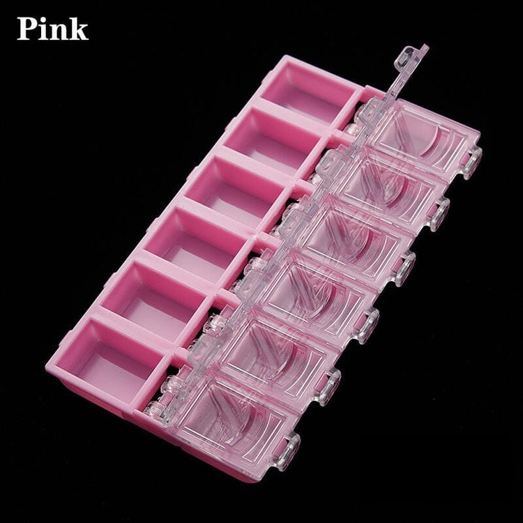 NSI Australia 12-Grid Nail Art Storage Tray—pink organizer with clear lids for rhinestones, charms and beads