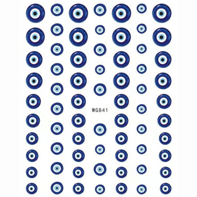 Nail Success Australia WG841 blue evil eye nail art stickers with assorted round eye pattern designs