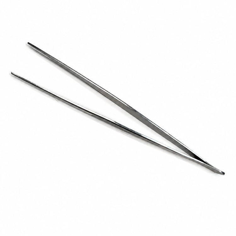 Fine point stainless steel tweezer nail tool with slim angled tips for precise manicure and nail art placement
