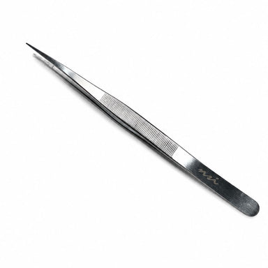 Fine point stainless steel tweezer 16.5cm long nail tool with textured grip and precision tip for salon manicure and nail art application