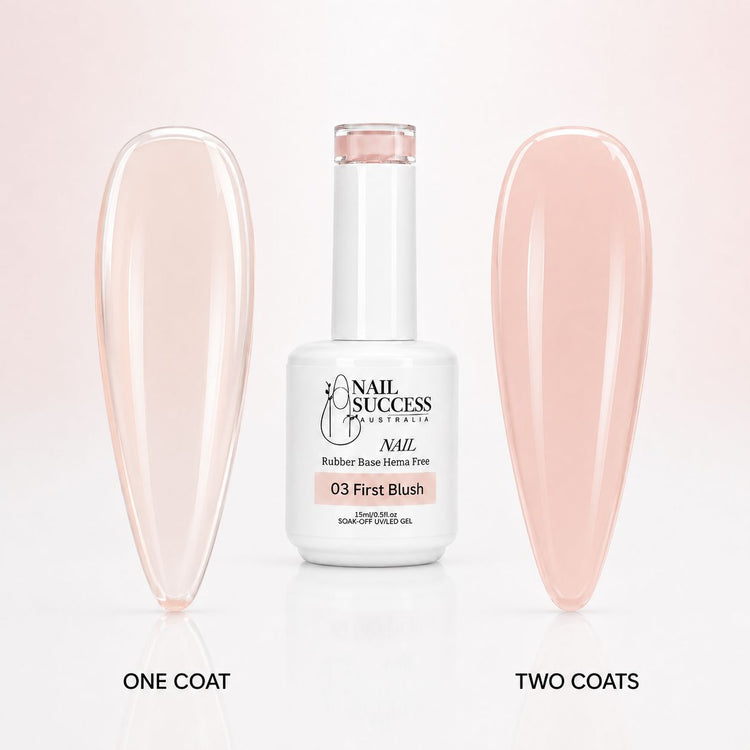 First Blush Rubber Base Gel - one coat vs two coats comparison