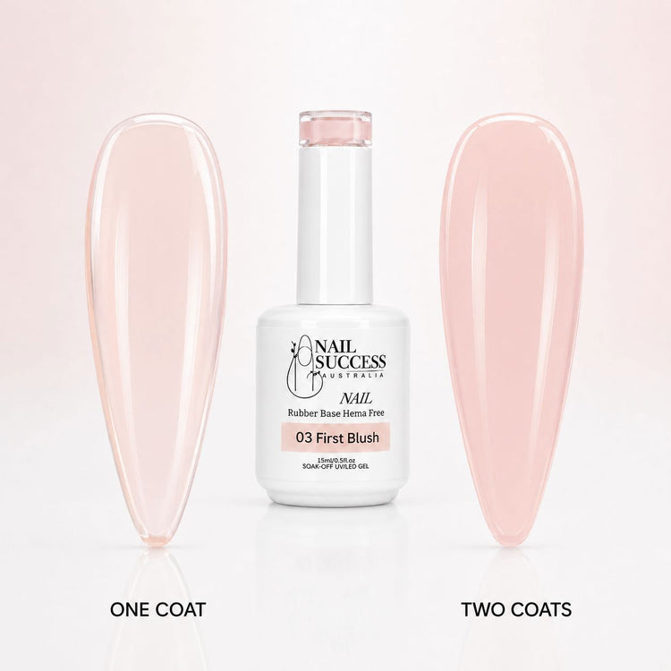 First Blush Rubber Base Gel - one coat vs two coats comparison
