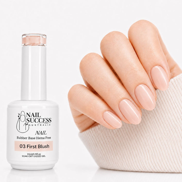 First Blush Rubber Base Gel - natural nail result on hand