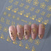 SWA180 gold flower petal nail art sticker sheet with nude press-on nails featuring metallic floral outline decals