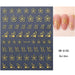 SW-A180 Golden flower petal nail art sticker sheet with metallic gold floral outline decals and sample nude nails