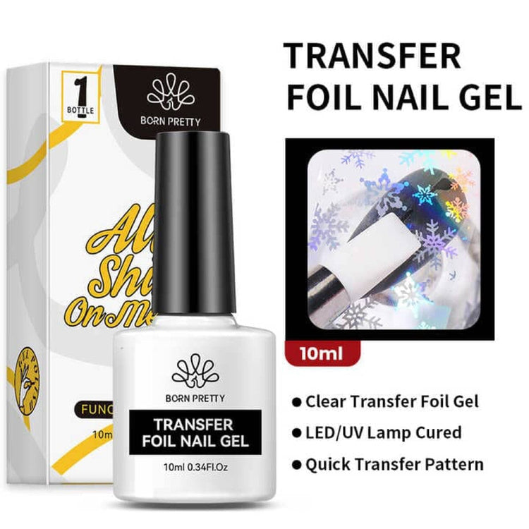Born Pretty Transfer Foil Nail Gel 10ml, clear foil gel cured under an LED or UV lamp for quick pattern transfer
