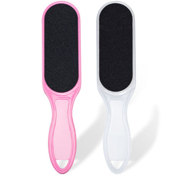 Double-sided foot file set — pink and white handles with black grit callus remover pads