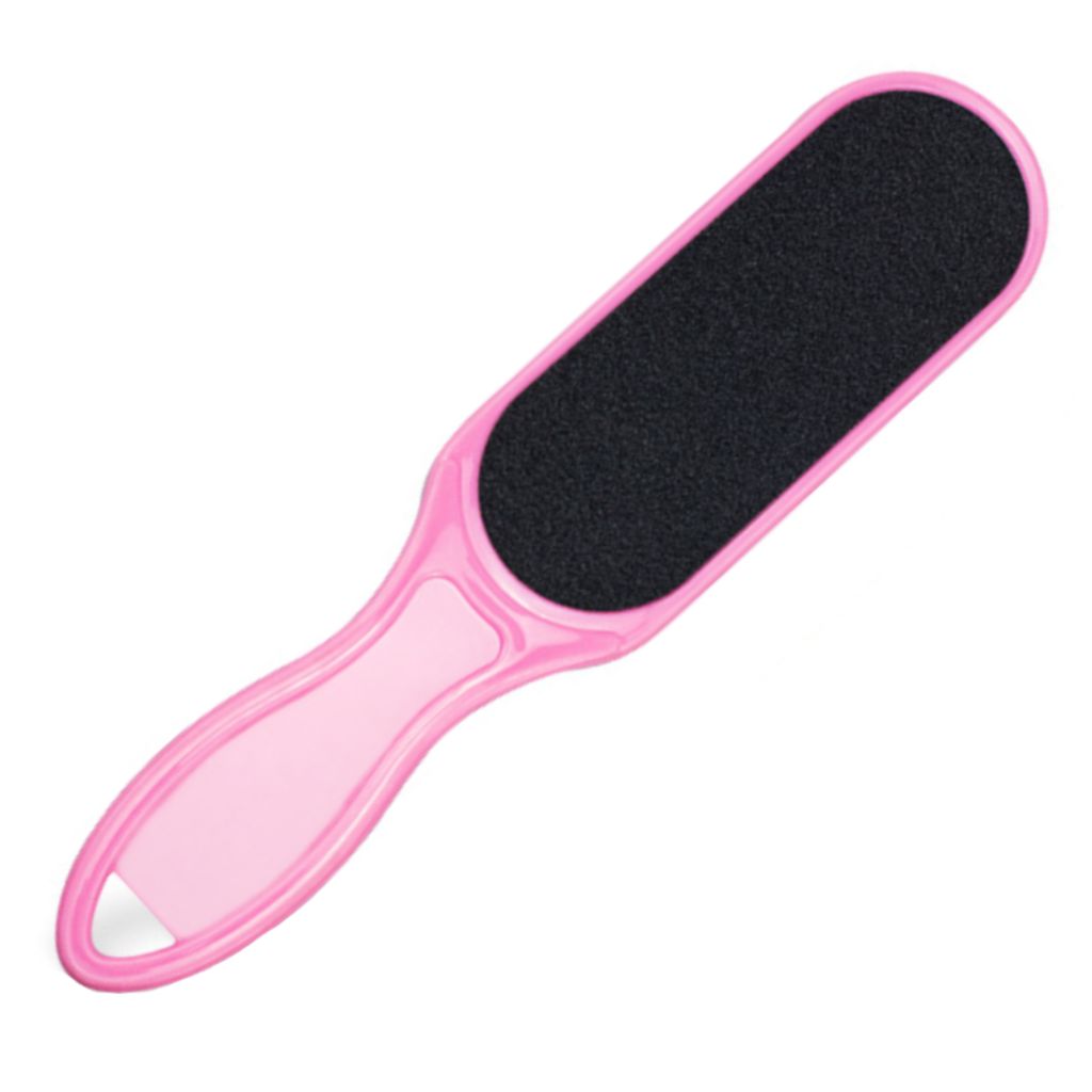 Pink double-sided foot file with black coarse grit for callus removal