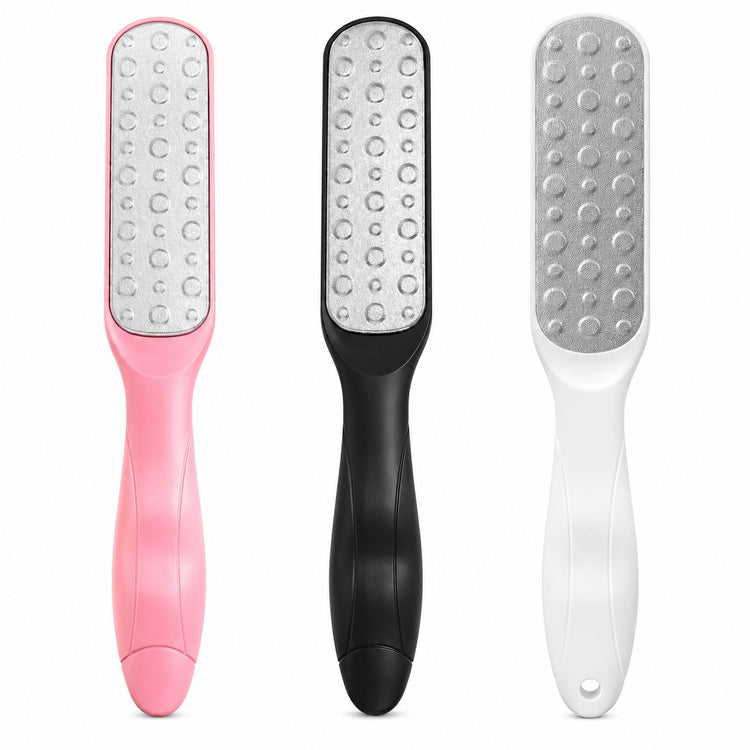 Nail Success Australia washable pedicure foot files in pink, black and white with textured exfoliating pads and ergonomic handles