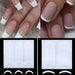 French smile line guide stickers for classic and wide French tip manicures with white nail tip design samples