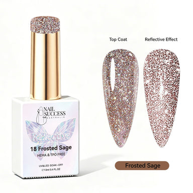 Nail Success Australia Frosted Sage reflective glitter gel polish with top coat and reflective effect swatches