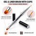 Double-ended gel and liner brush with 7 mm oval and 5 mm liner tips, black crystal-filled handle and two protective caps.
