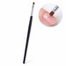 Size 6 gel nail brush with black handle, silver ferrule and flat brown bristles, shown applying pink gel to a natural nail.
