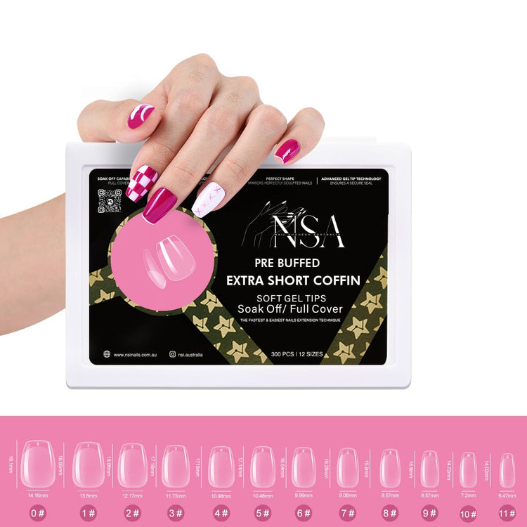 Gel Nail Extensions - Pre Buffed Tips300 TipsExtra Short Coffin