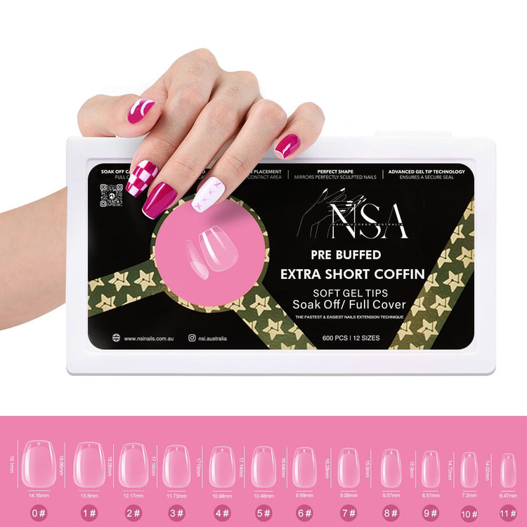 Gel Nail Extensions - Pre Buffed Tips600 TipsExtra Short Coffin