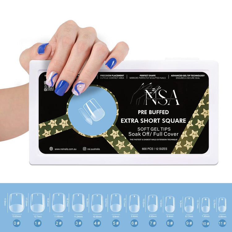 Gel Nail Extensions - Pre Buffed Tips600 TipsExtra Short Square