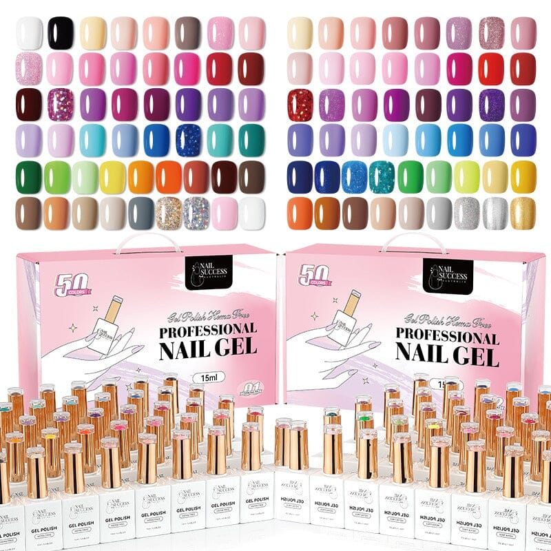Nail Success HEMA-Free Gel Polish—100-color 15 mL collection kit with swatch chart; professional nail gel set.