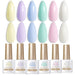 Born Pretty Gel Color “Cream Kiss” Series — 6 soft pastels with glossy and matte swatches: butter yellow, lavender, baby blue, mint, baby pink, milky white (7ml each)