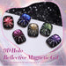 9D holo reflective magnetic gel polish – multicolor fireworks cat-eye nail art on black glitter nails