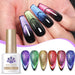 Born Pretty 9D holo reflective magnetic cat-eye gel polish set, 6 colors—swatches and black base manicure
