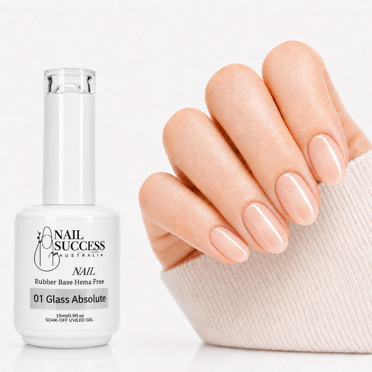 Glass Absolute Rubber Base Gel - natural nail result on hand