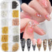 Gold and silver metal chain nail art decoration set with assorted chain colours and rhinestone manicure samples