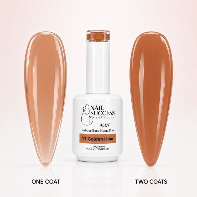 Golden Hour Rubber Base Gel - one coat vs two coats comparison