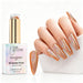 Golden Prism holographic gel polish with orange gold glitter swatch and matching manicure for HEMA and TPO free salon nails