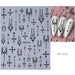 Black gothic cross nail art sticker sheet with example white stiletto nails showing black gothic decal designs