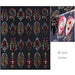 Gold, red and white gothic nail art sticker sheet with example long nail designs showing ornate decal details