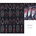 Silver, red and black gothic nail art sticker sheet with example white stiletto nails showing ornate decal designs