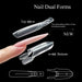 Almond GripLock sandwich nail dual forms showing top and bottom reusable clear tips for sculpting smooth acrylic, gel and polygel nail extensions